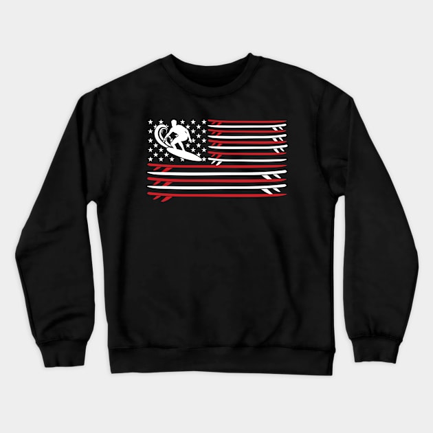 Surfer American flag Surfboard USA Flag Surfing Crewneck Sweatshirt by UNXart